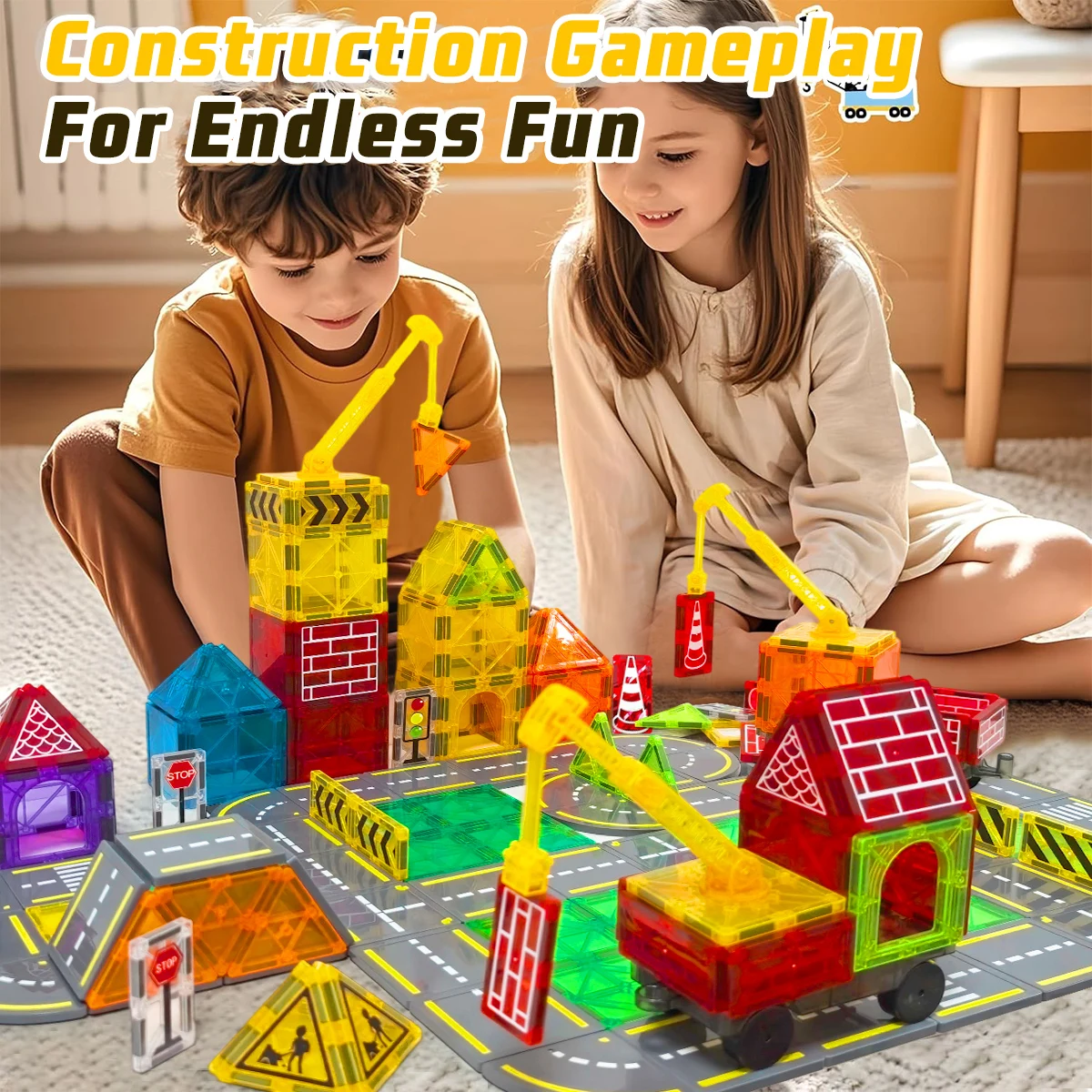 26/36/58 pièces ensemble de Construction de route magnétique jouets pour 3 + enfants garçons filles cadeau blocs de Construction magnétiques jouets éducatifs Montessori