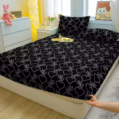 1 Simple Modern Plant Flower Printed Matte Fitted Sheet, Bedroom Printed Bed Cover, Bedding (Ex... product image