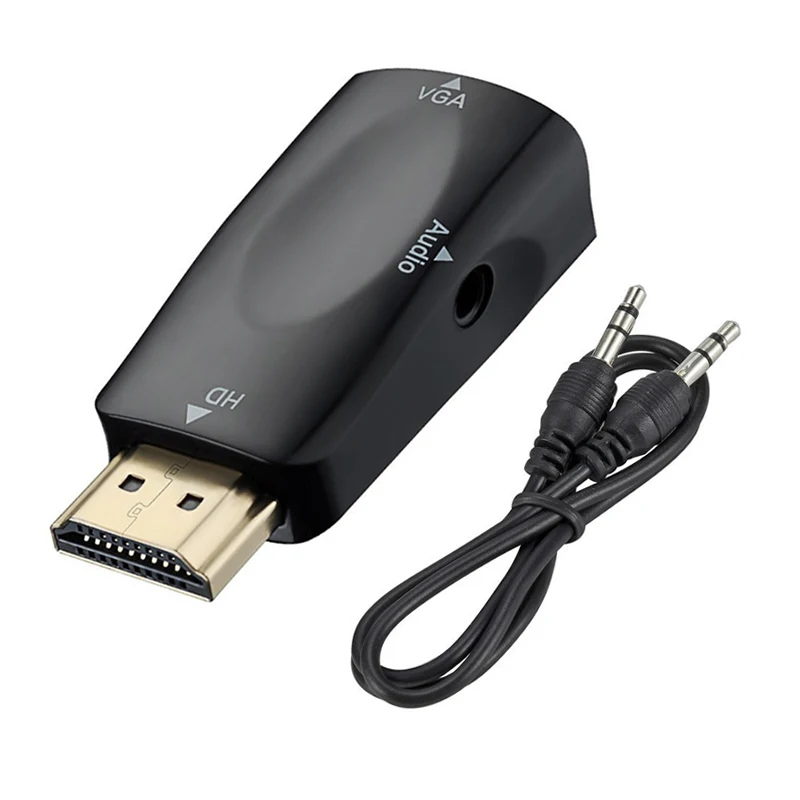 Adapter męski na VGA HD, żeński, kompatybilny z HDMI, 1080P, 720P, kabel konwertera Audio do PC, laptopa, TV, pudełko monitor do komputera,