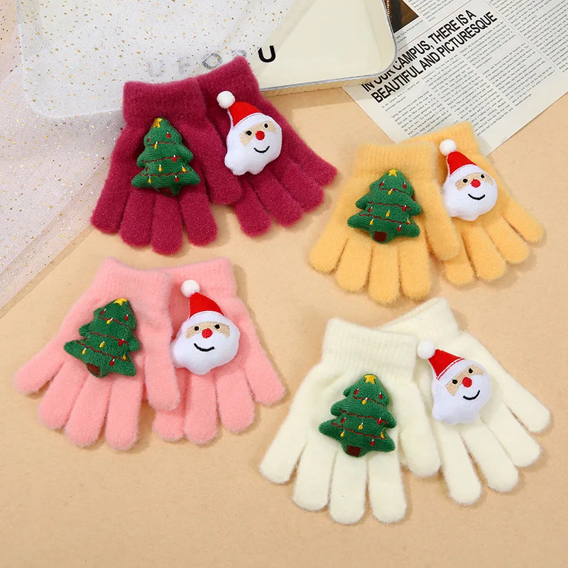 1Pair Soft Winter Warm Gloves For Women Girls Christmas Thick Mittens Cartoon Santa Claus Christmas Tree Gloves Festival Gifts