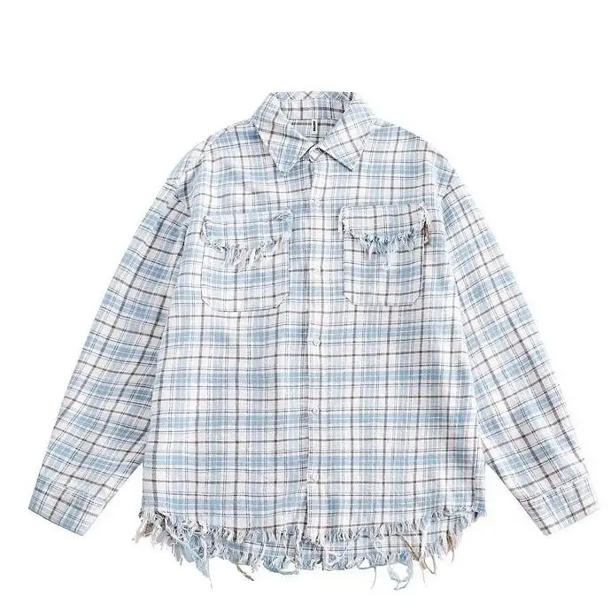 

American Retro Matte Plaid Worn Long-Sleeved Shirt Vintage Spring Loose Casual Couple Jacket