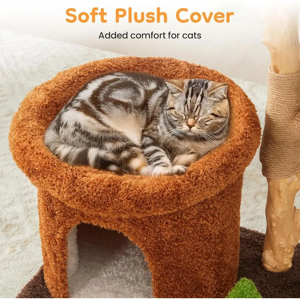 شجرة قطط مع أعمدة خدش، برج قطط لطيف متعدد المستويات للقطط المرحة والقطط المتعددة، برج تسلق خشبي مقاس 32 بوصة مع Na