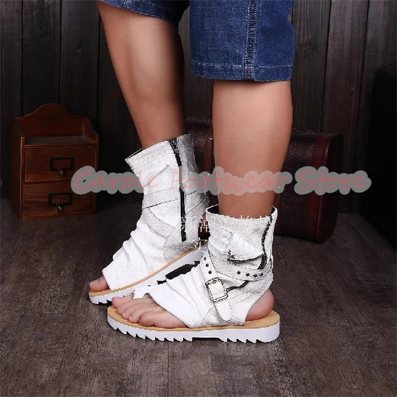 فاسق برشام مشبك حزام الوجه يتخبط الصنادل للرجال عالية أعلى الجوف التدريجي الصيف أحذية باردة الذكور اللمحة تو الترفيه أحذية من الجلد #4