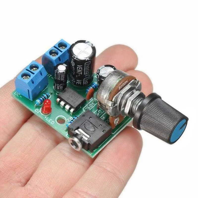 

LM386 Mono Audio Amplifier Module – 10W Output, 3.5mm Input, Adjustable Volume, 3–12V DC for DIY Speaker Projects