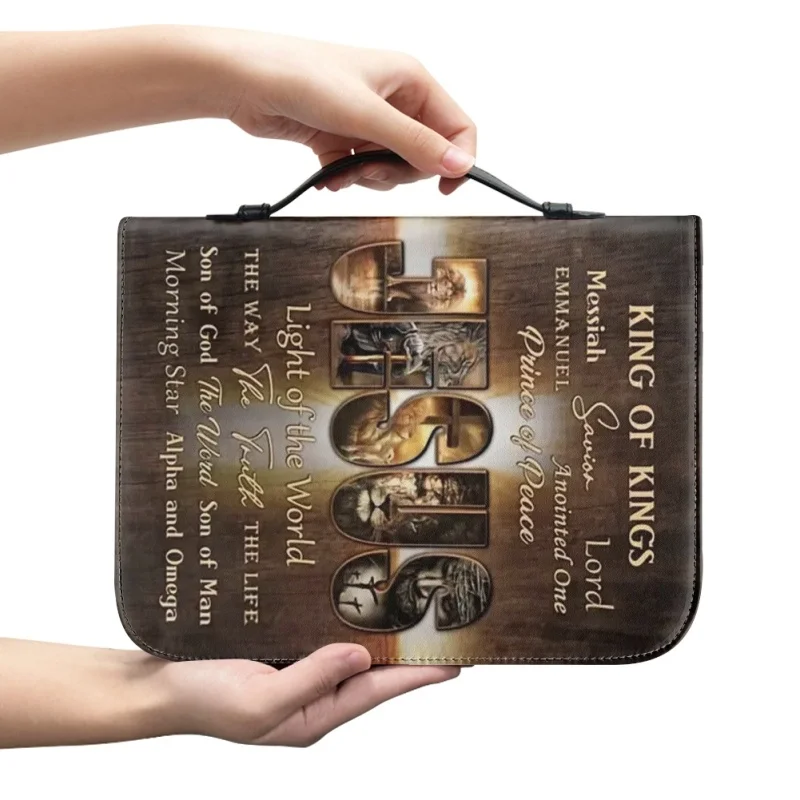 

King Of Kings Christ Lion Jesus Personalized Print Church Bible Cover Case PU Handbags Study Book Holy Storage Boxes For Women