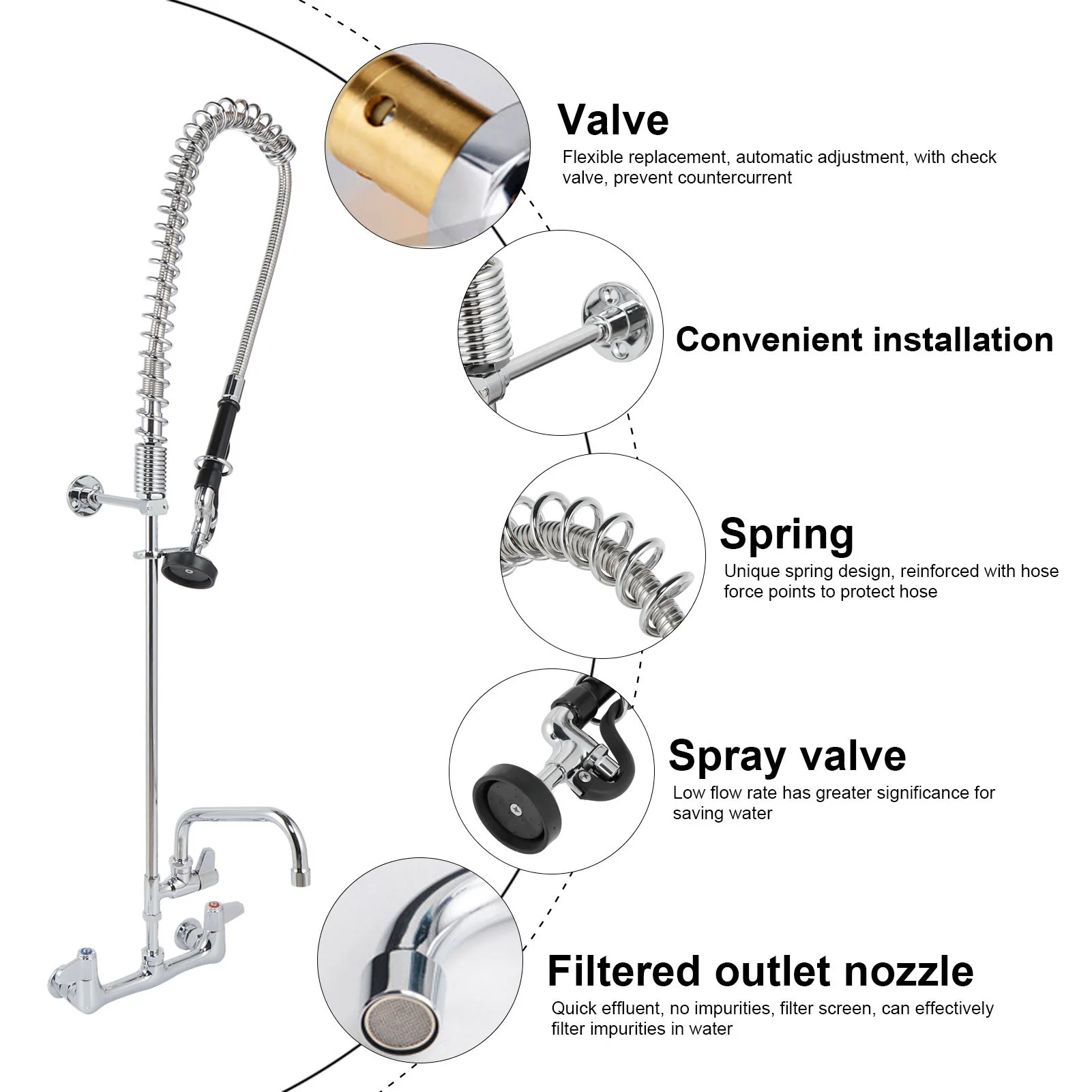 

Commercial Sink Faucet G1/2 Wall In Faucet 360 Degree Rotating Pull Down Sink Faucet for Hotel Bar Commercial Use