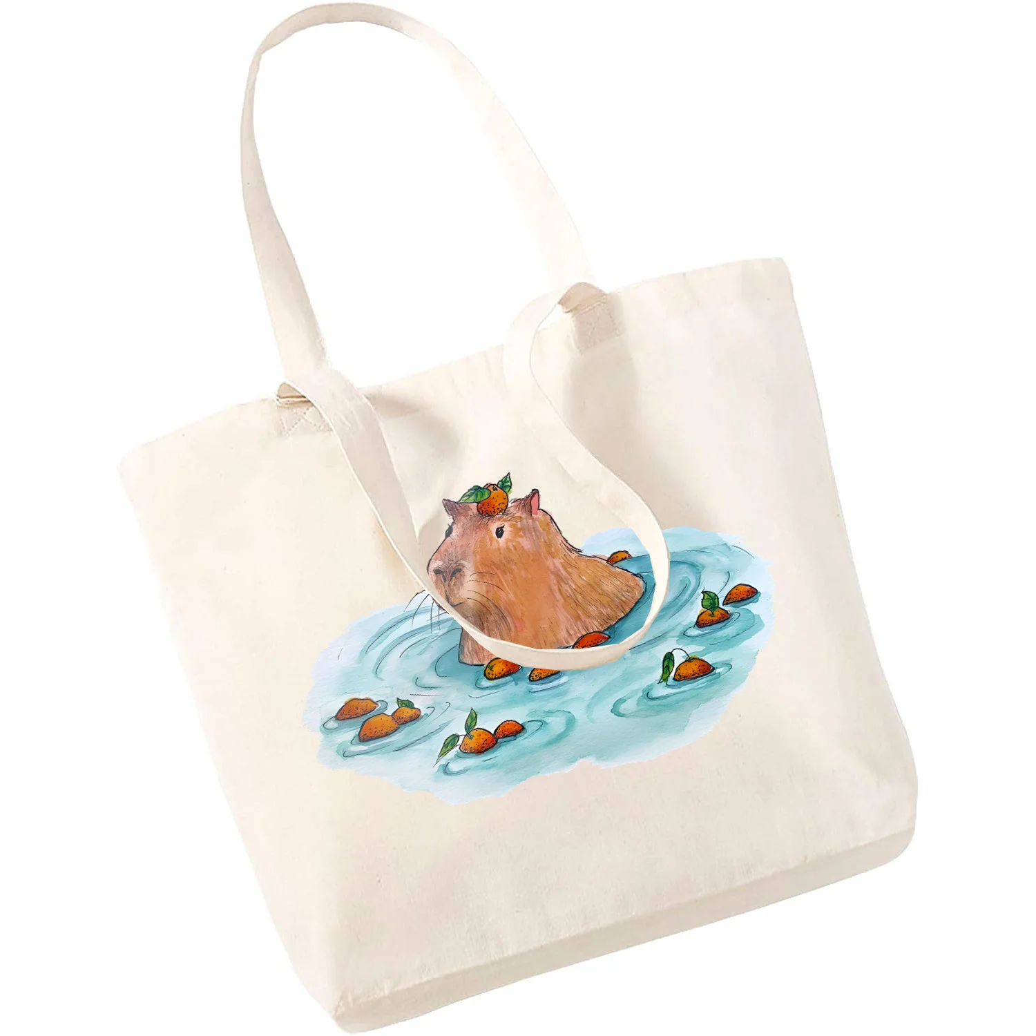 Cute Capybara Unisex Handbags Custom Canvas Tote Bag Print Daily Use Reusable Travel Casual Shopping Bag