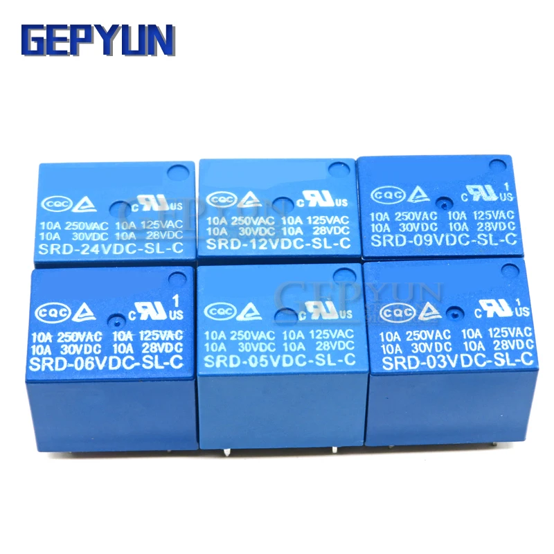 5PCS Relay SRD-03 05 09 06 24 12VDC-SL-C 5PINS 3V 5V 9V 6V 24V 12V SRD-03VDC-SL-C SRD-05VDC-SL-C SRD-09VDC-SL-C Gepyun