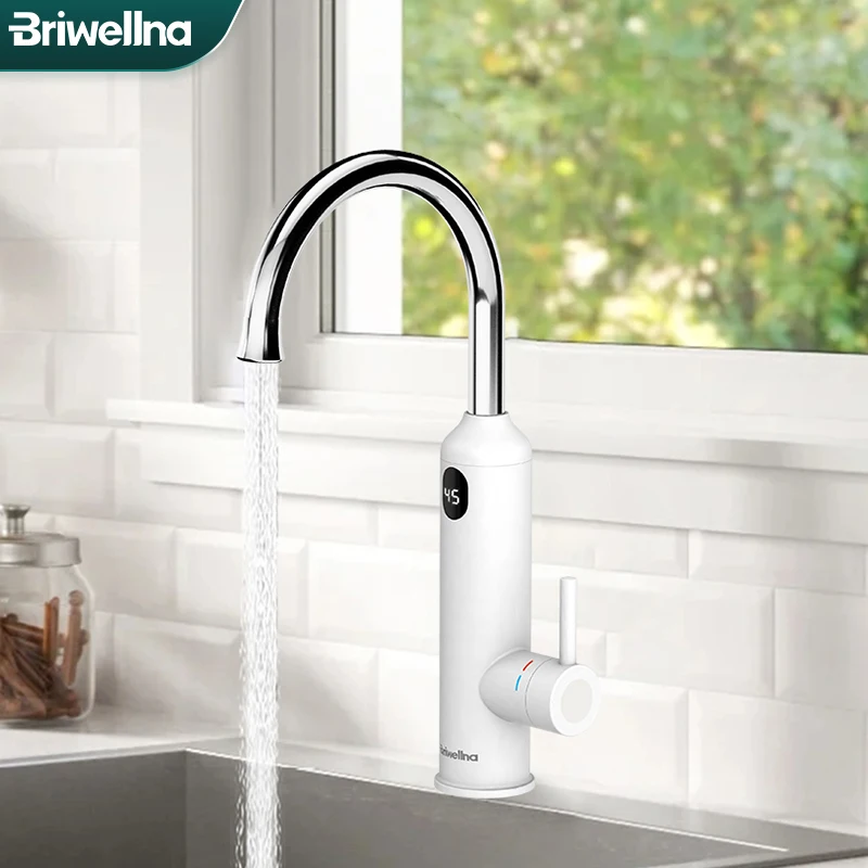 Briwellna 3.2KW Instant Geyser Water Heater Flowing Faucet 360°Swivel Cold and Hot Water Tap Tankless Water Heater Faucet Geyser