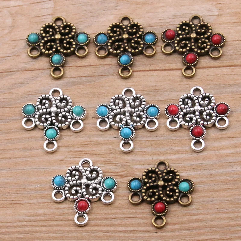 8PCS 23X26mm 3 Color Resin Patch Hollow Flowers Porous Connector Pendant Metal Alloy DIY Necklace Bracelet Earrings Marking