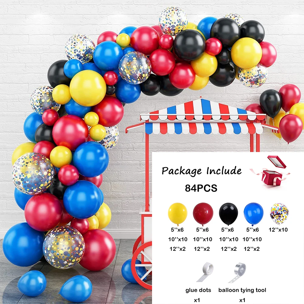 Blue Red Black Balloon Arch Kit Yellow Confetti Balloons Garland Kid Baby Shower Carnival Circus Theme Birthday Party Decoration