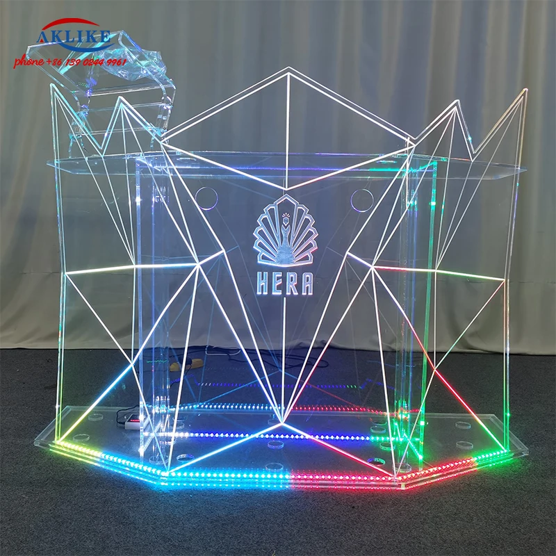 Bar Table Nightclub Disc Rack Custom Disc Acrylic Light Dj Table Led Home Bar Dj Booth Party Events Desk With Computer Stand