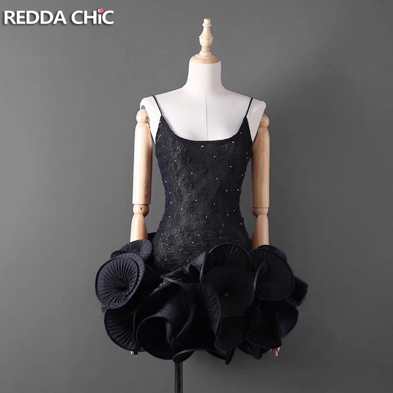 

REDDACHiC женское черное платье с 3D цветочным принтом, кружево с бриллиантами и квадратным вырезом, мини-платье-бретелька, коктейльная вечеринка, винтажная одежда