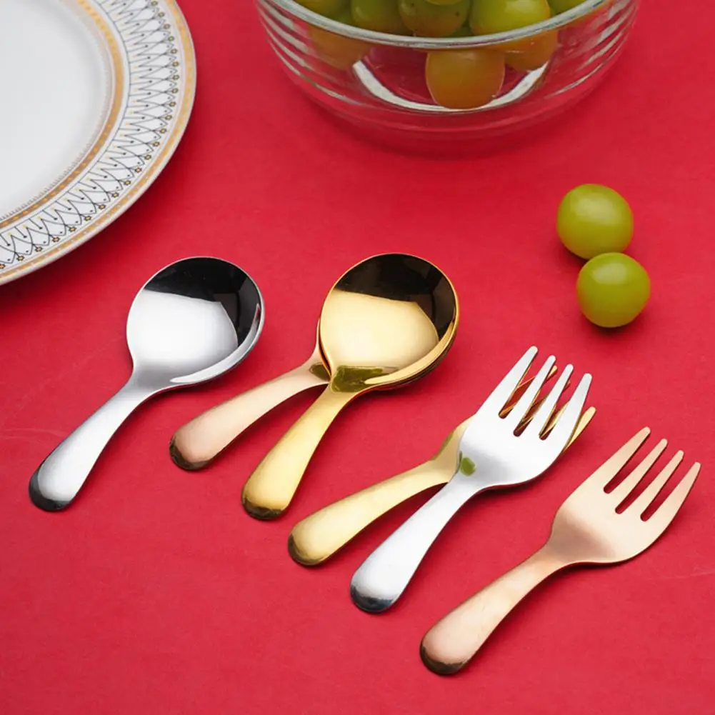 Stainless Steel Baby Spoon Fork Short Handle Mirror Mini Ice Cream Dessert Tea Soup Scoop Scooper juego de cubiertos