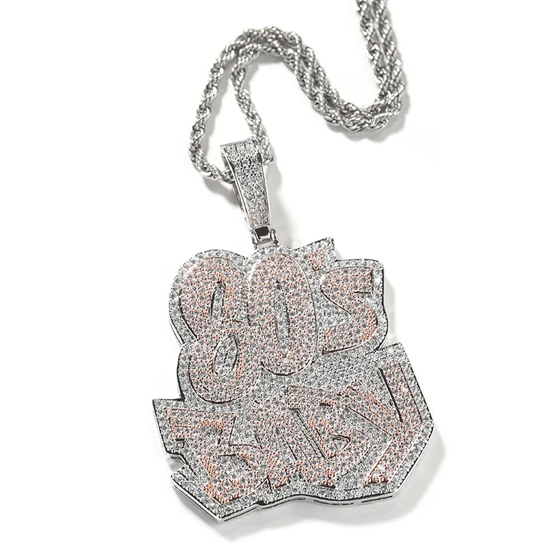 

Hip Hop 3A+ CZ Stone Paved Bling Iced Out 80s BABY Pendants Necklaces for Men Rapper Jewelry Rose Silver Color
