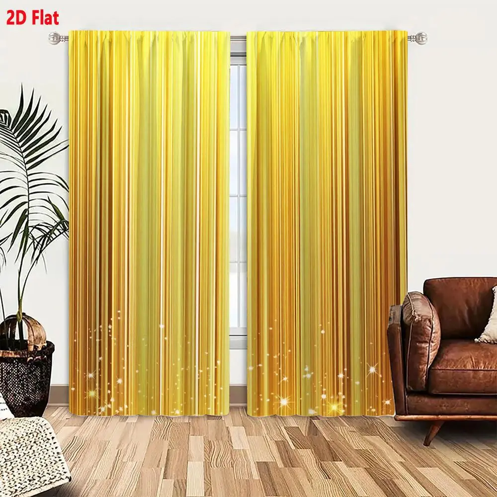 2Pcs Curtains 2D Flat Vibrant Abstract Gold Amber Vertical Stripes Background With Sparkling Stars Window Drapes for Bedroom Roo