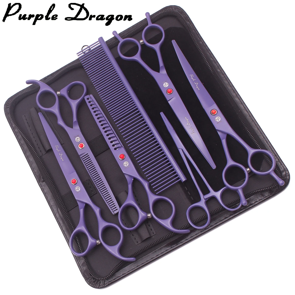 Dog Grooming Scissors Purple Dragon Stainless Straight Shears Hairdressing Curved Scissors Pet Thinnning Shears Chunker Z3102