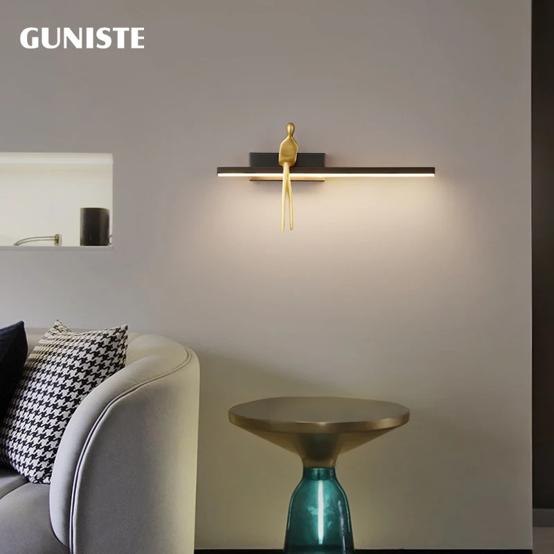 Imagem -02 - Nordic Luz de Luxo Cobre Cheio Quarto Cama Longa Lâmpada Parede Italiano Minimalista Sênior Sala Estar Designer Simples Lâmpada Parede