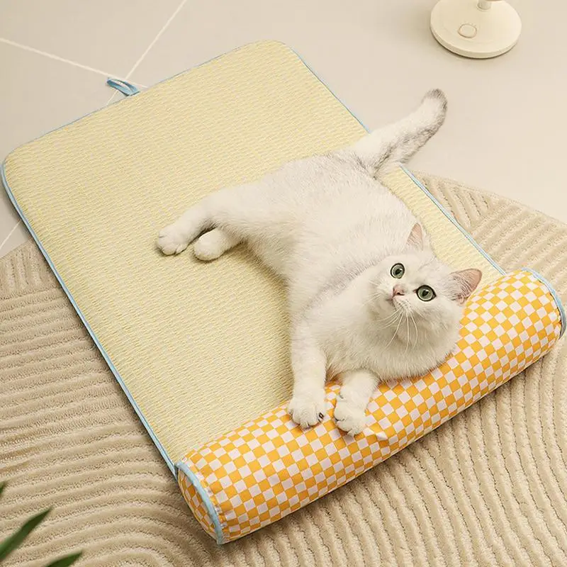 Cooling Mat for Dogs Cool Pet Pad Dog Bed Breathable Cool Mat Cat Bed Mat with Pillow Dog Cooling Pad Pet Blanket Washable