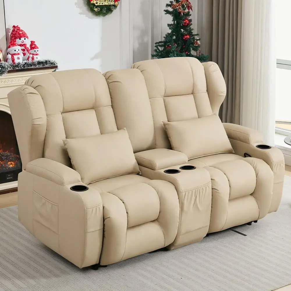 

Double Reclining Loveseat for RV, Beige Fabric, Ideal for Home Theater Seating