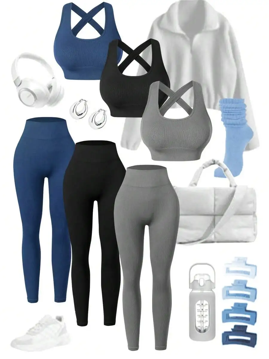 

Womens Cross Strap Yoga Sports Bra And Leggings Set Workout Outfit