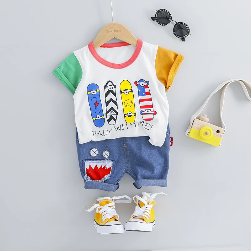 

Summer Toddler Infant Clothing Sets Baby Girls Boys Clothes Kids Outfits Cartoon Children Skateboard Casual T Shirt Shorts