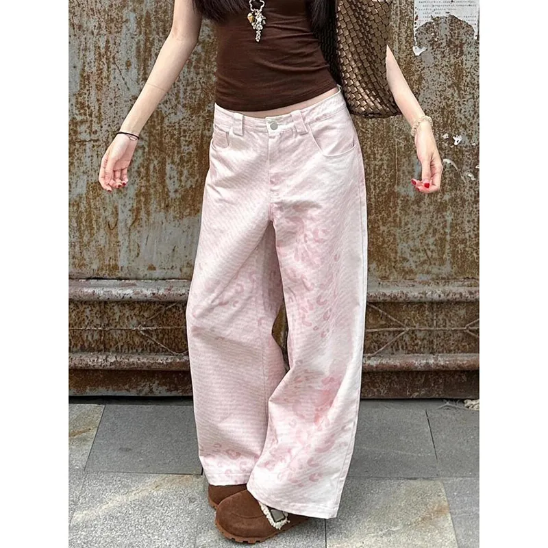 Women's Pants Adorable Pink Vintage High Waist Wide Leg Jeans Back Spring Summer Slimming Exclusive Type Ladies Denim Trousers