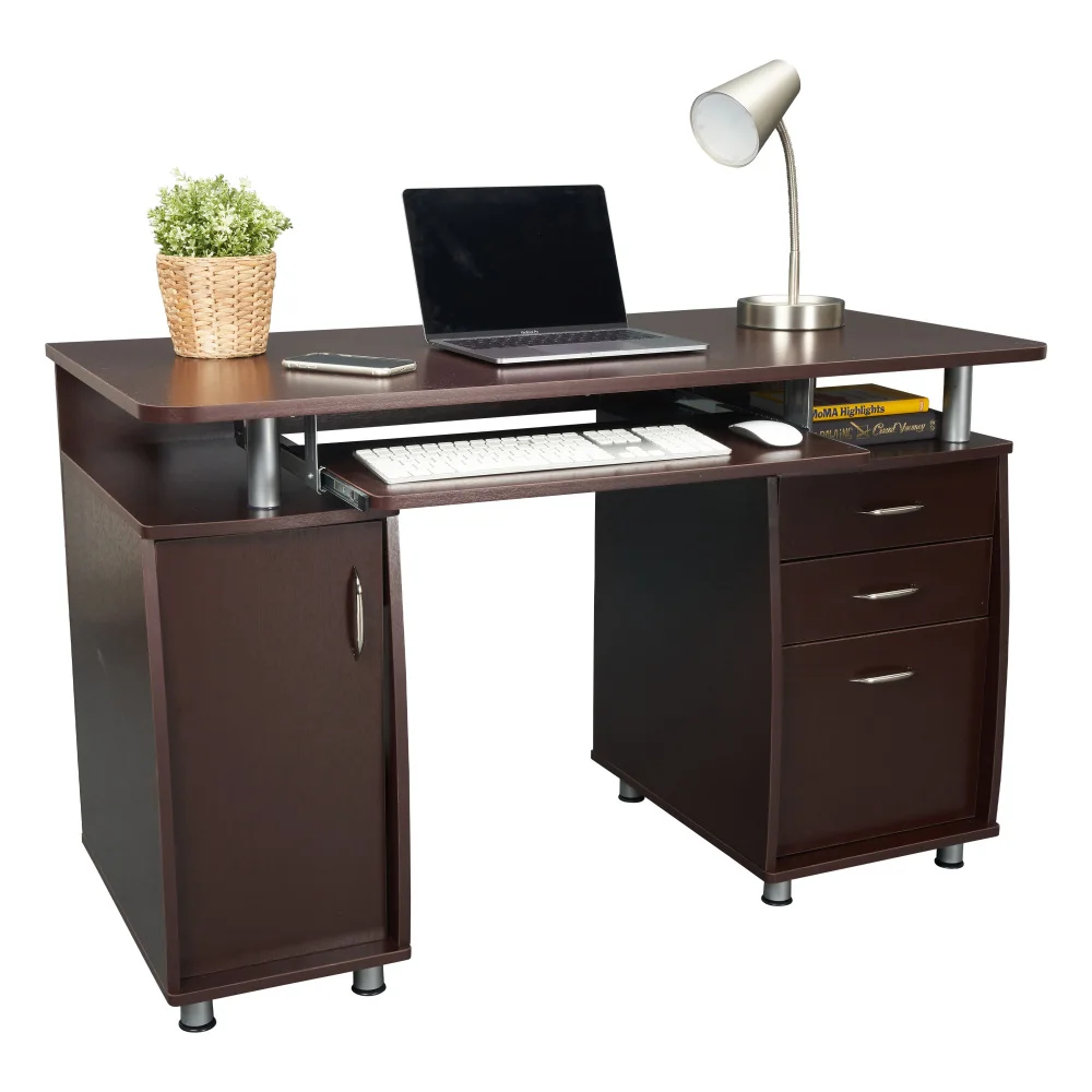 Mobili Complete Workstation Computer Desk with Storage, Chocolate