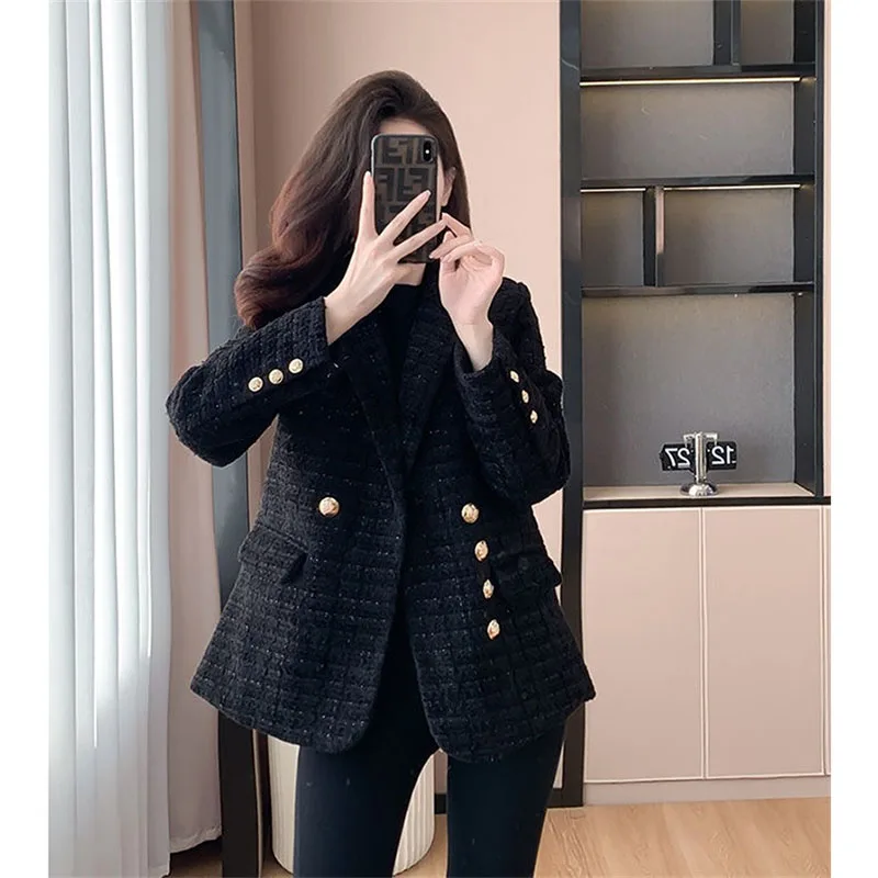 Veste supérieure à Double boutonnage pour femme, manteau court et épais, Design à la mode, nouvelle collection printemps-automne 2025, rouge et noir