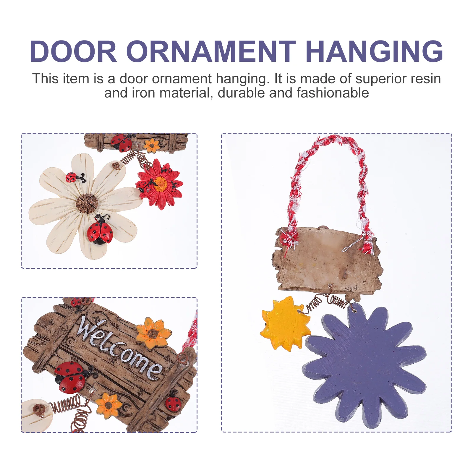 

2 Pcs Ornament Resin Ladybug Door Hanging Decor Welcome Metal for Home Pendant Decoration Sunflower