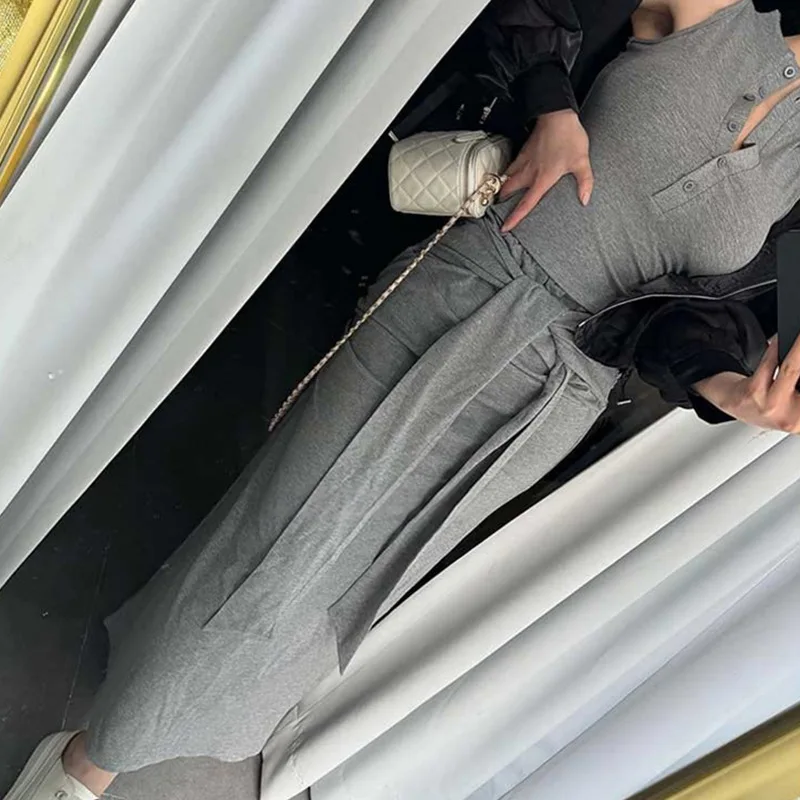 الكورية الرغبة النقية فتاة الساخنة نصف مفتوحة طوق بلوزات بلا أكمام + طويل نصف قطعتين تنورة قطعتين مجموعة للنساء موضة K2B3 #4