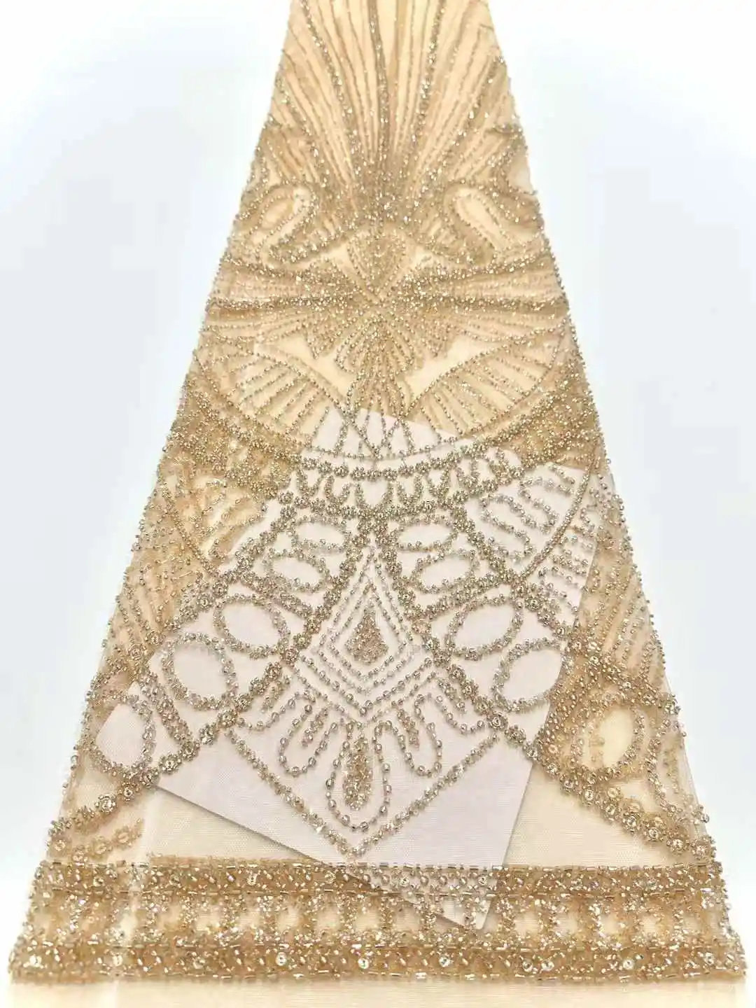 

Luxury African Beaded Lace Fabric High Quality 2025 Beads 3d Embroidery French Tulle Laces 5 Yards for Nigerian Wedding Dress