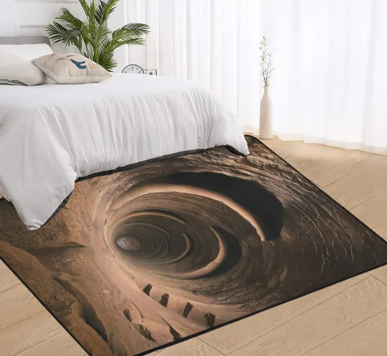 3D Stone Well Area Rug Optical Illusion Floor Decor Living Room, Bedroom, Home Decoration Carpets