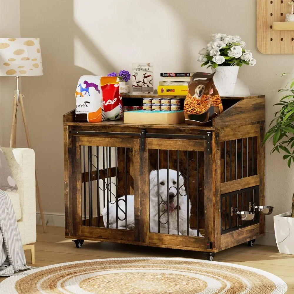 40 Inch Dog Crate Furniture With Sliding Barn Door House Decorative Dog Cage Easy Assembly Pet Kennel Home Freight free