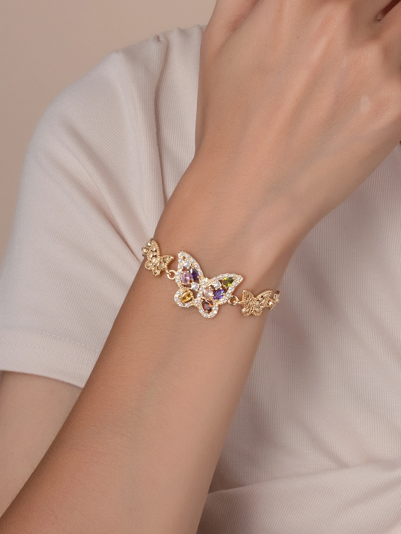 FanSibao 3 zircon inlaid butterfly bracelets for women exquisite gold plated jewelry