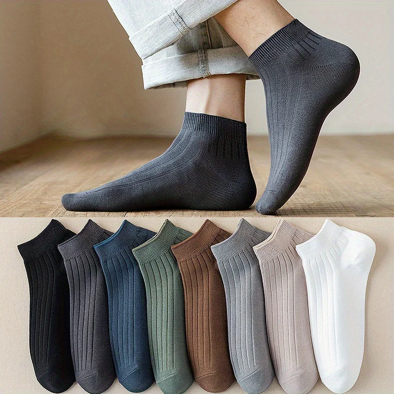 

5-Pair Men's Summer Socks, Sweat-Absorbent and Breathable, Thin Summer Men's Ankle Socks, Black No-Show Socks