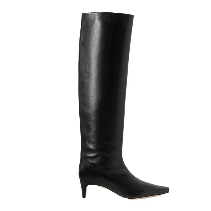 Otoño e Invierno nuevo punta cuadrada, tacón bajo, tacón grueso, botas hasta la rodilla para mujer, botas altas de moda, botas grandes talla 34-43