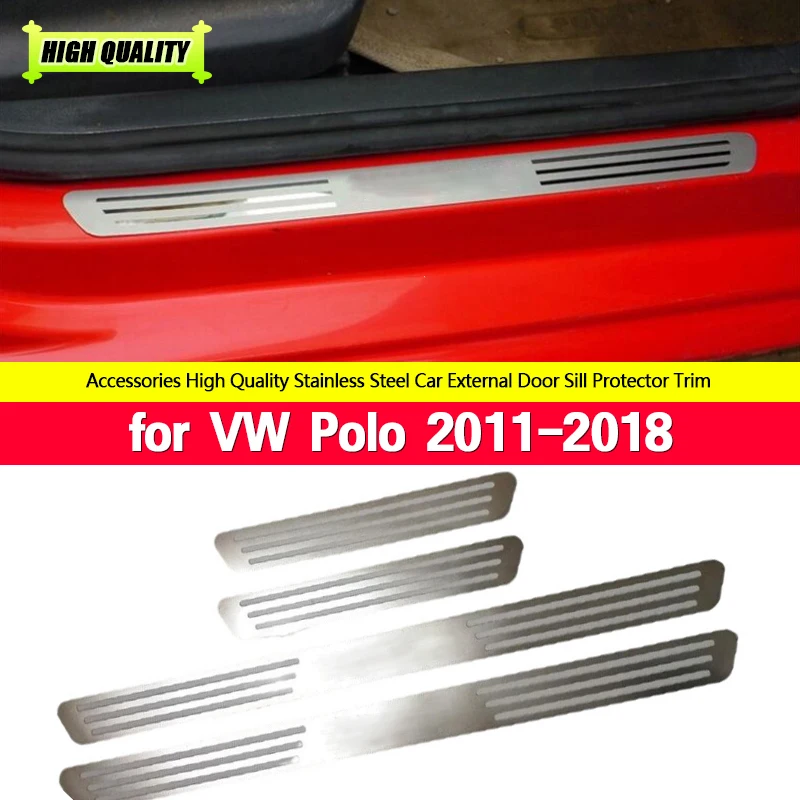 4PCS For VW Volkswagen POLO 2011 2012 2013 2014 polo Stainless steel Door Scuff Sill Plates styling car accessories