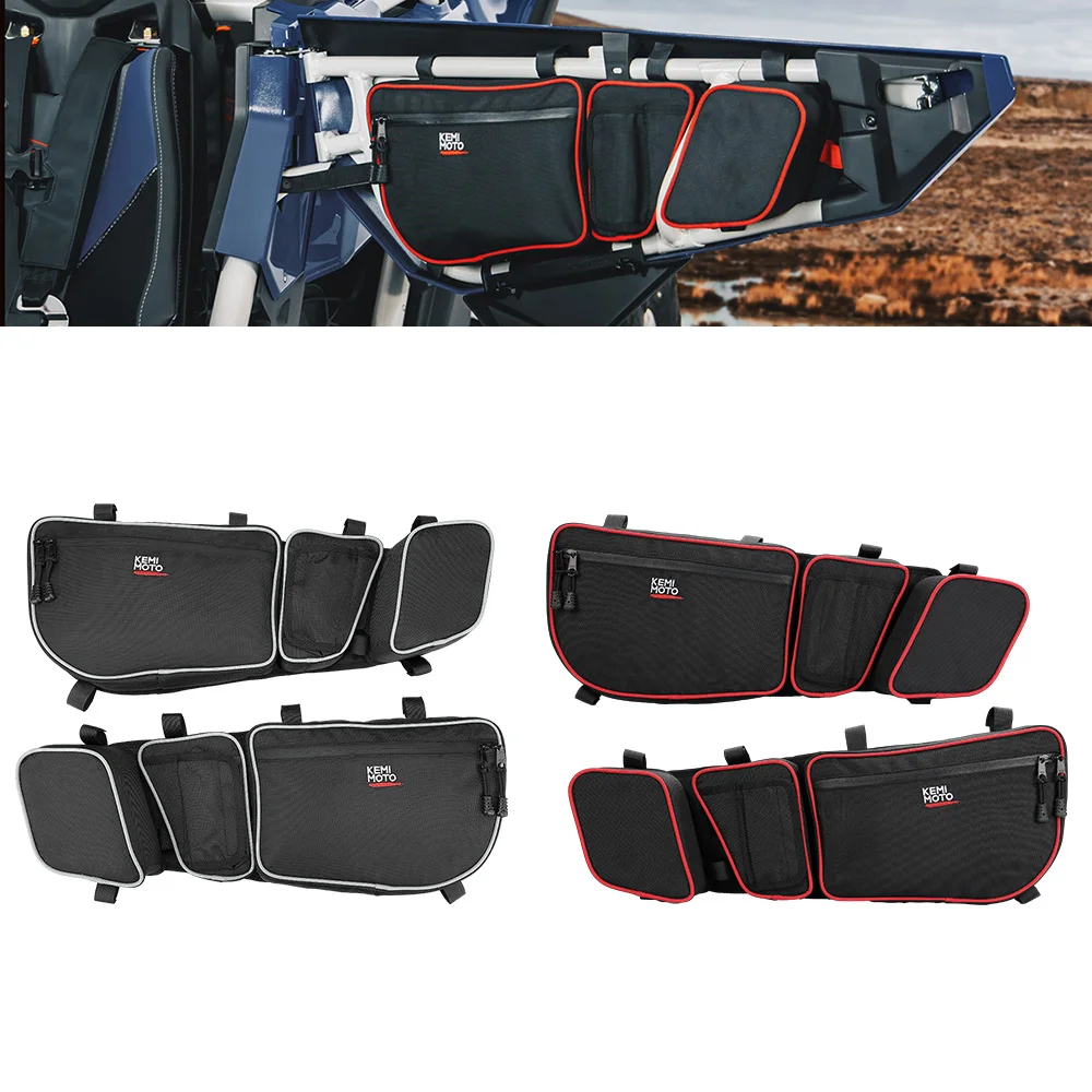 KEMIMOTO X3 UTV Front Doors Storage Bag w/ Knee Pad For Can am Maverick X3, Maverick X3 MAX 2017+ Gray/Red Stitching