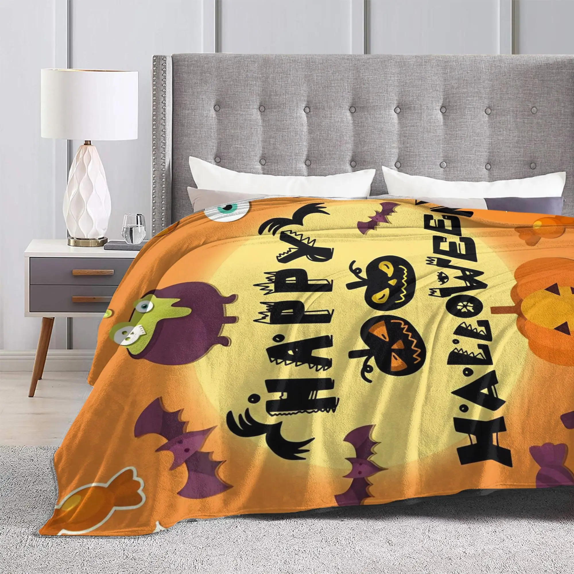 Happy Halloween Flannel Throw Blankets Cute Pumpkin Cross Blanket for Sofa Outdoor Super Soft Bedding Throws