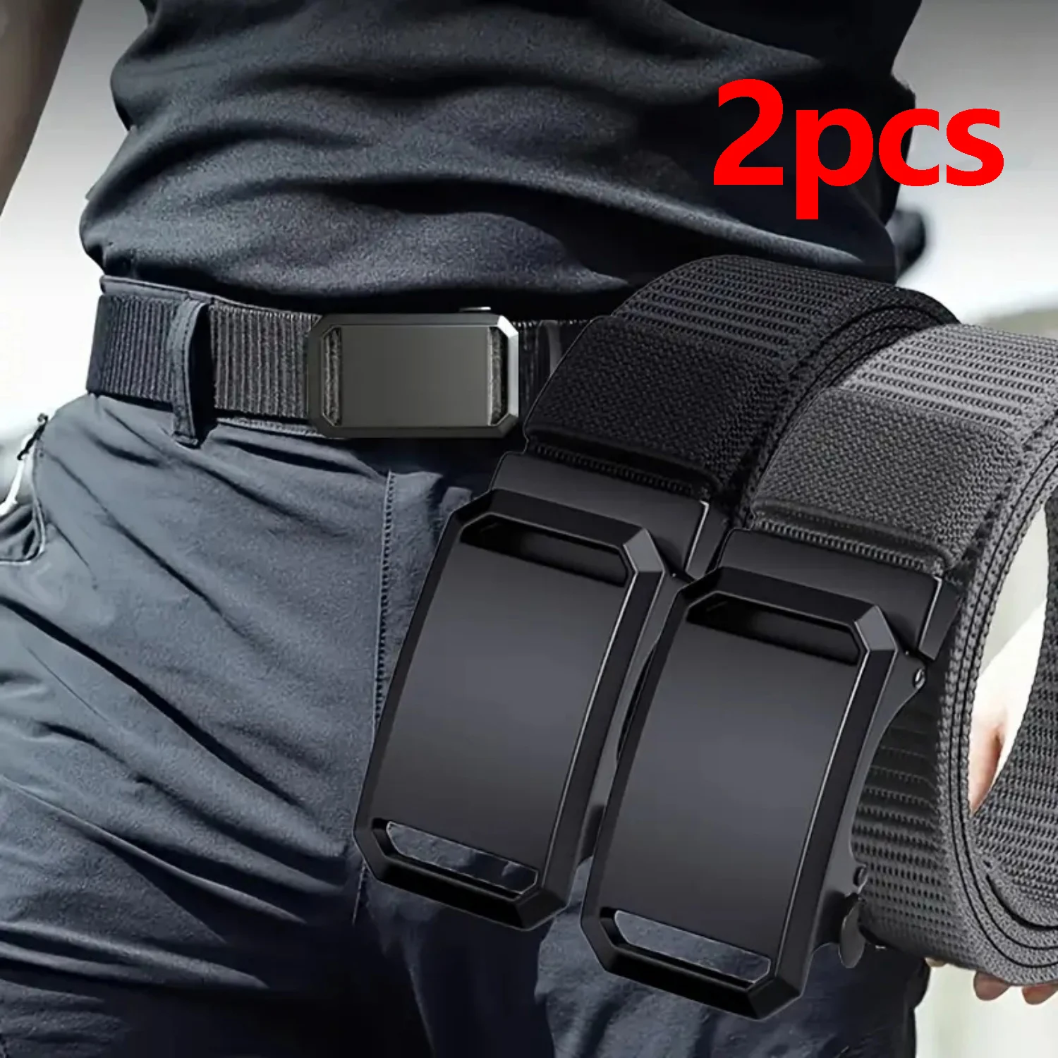 2pcs Mens 120cm Automatic Buckle Tactical Belt Quick Release