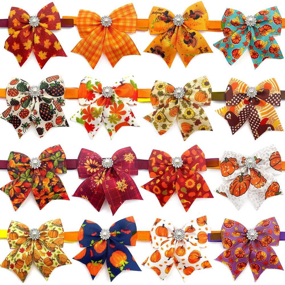 50 Uds. Pajarita para perros pequeños estilo otoño, producto para el cuidado de cachorros, collares para el día de agradecimiento, productos para el cuidado, suministros para mascotas