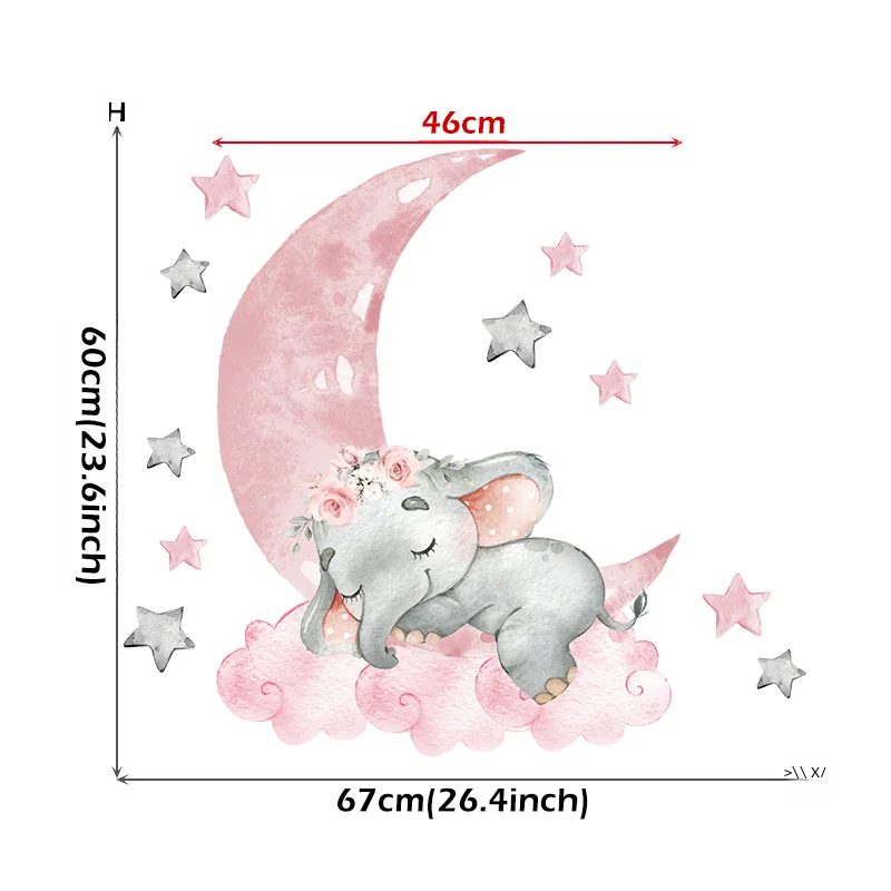 1Pc Cartoon Pink Elephant Wall Stickers Room Decor Bedroom Wall Decals Baby Room Nursery Wall Decoration Stickers Living Room