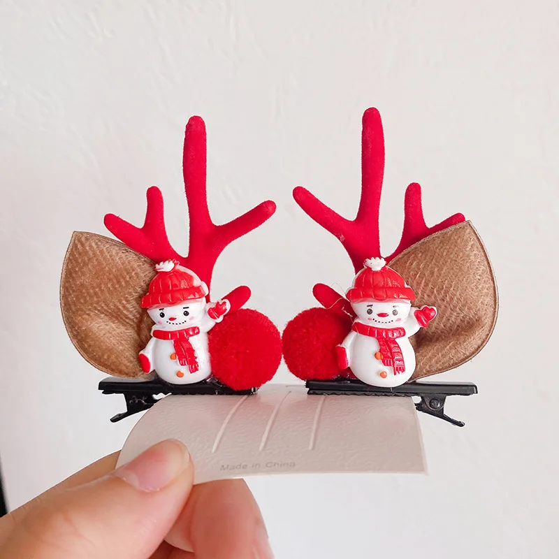 2pcs/Set Kawaii Christmas Elk Ear Hair Clip Women Girl Santa Snowman Hairpin Xmas Party Barrettes For Kids Cosplay Headwear