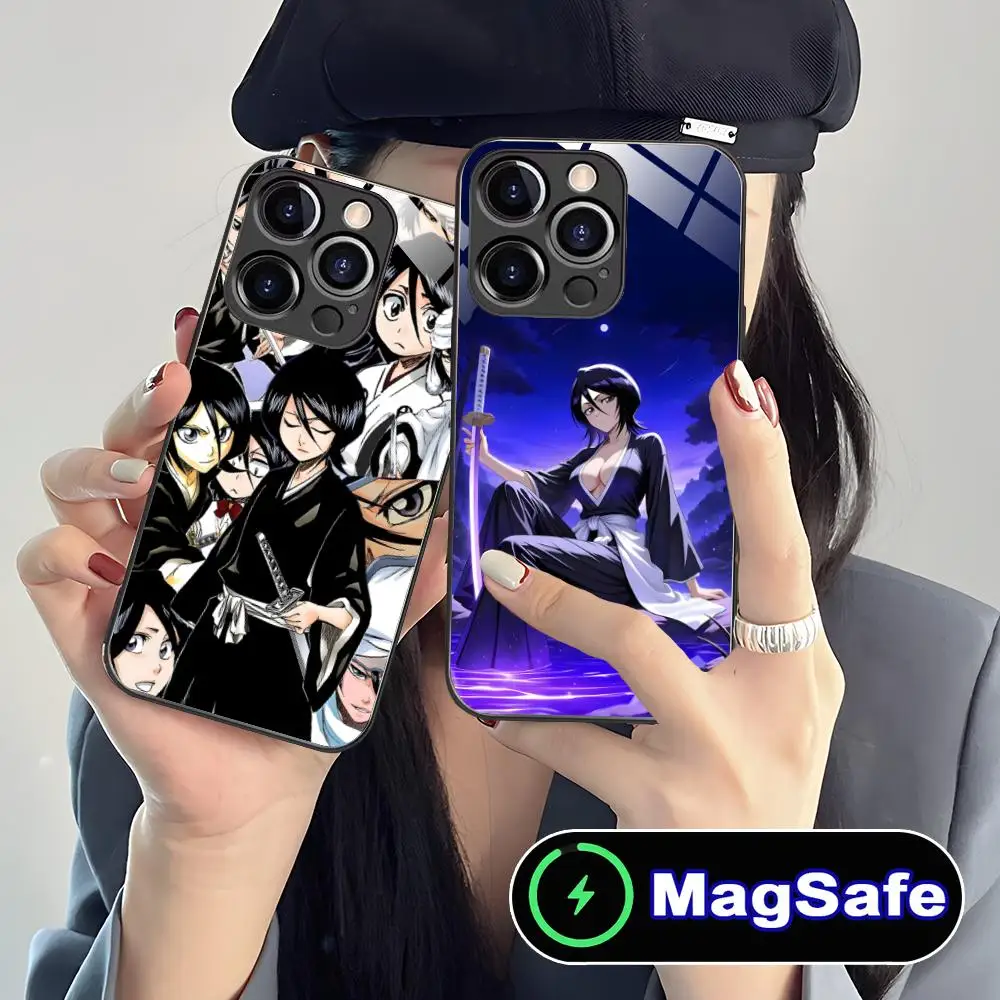 

Чехол Rukia Kuchiki Glass MagSafe для iPhone 17 16 15 14 13 12 11 Air Pro Max Plus Mini, цветной