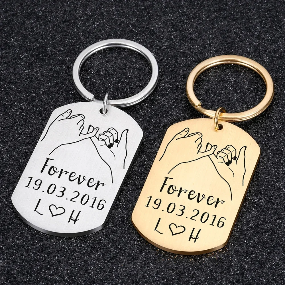 

Customized Couples Keychain Boyfriend Girlfriend Keyring Husband Anniversary Valentine Day Gift Pinky Promise Women Men KeyChain