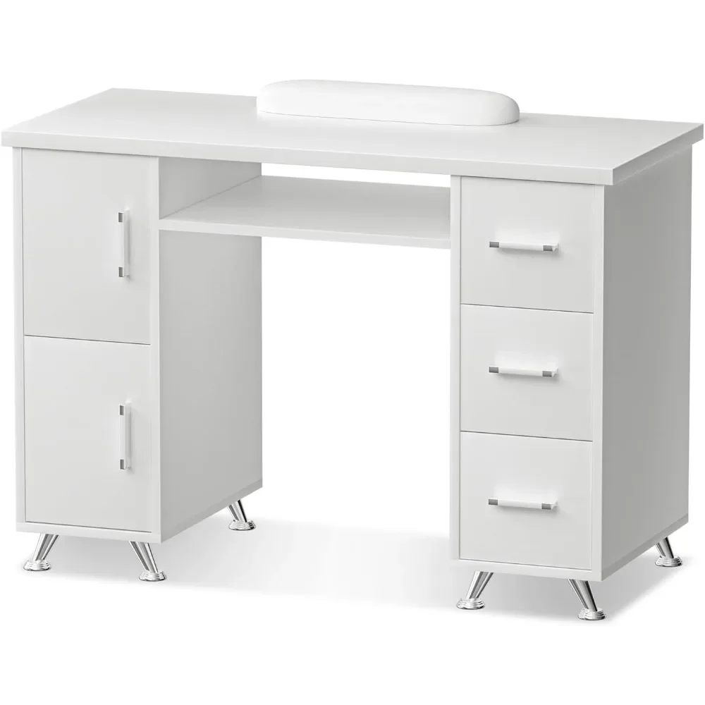 Acetone Resistant Manicure Table, Nail Tech Desk with Double Layered Design