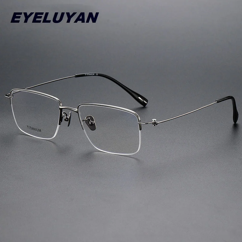 

Eyeluyan Pure Titanium Semi Rim Optical Glasses Frame Men Square Prescription Eyeglasses Frames Eyewear 80917