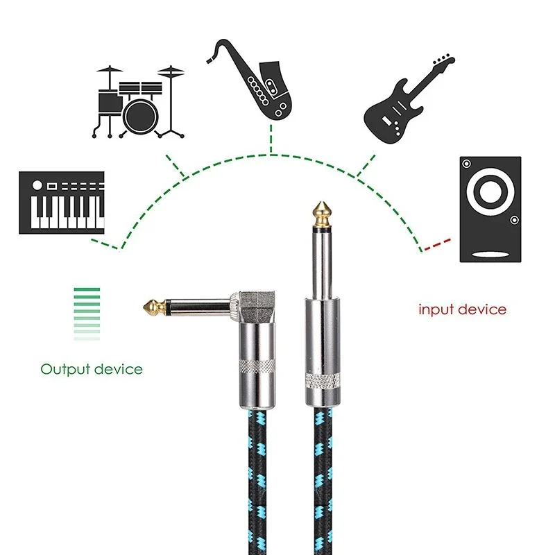 24AWG 0.5 -1 Meter 10 FT 3 Meter 20 FT 6 Meter Noise Reduction Audio Cable for Electric Guitar Bass 6.35mm Straight Angle Wire