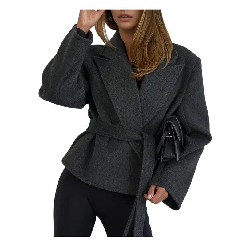 

CYL-Women's Short Wool Blazer With Belt Elegant And Versatile Tie Waist For A Youthful Look